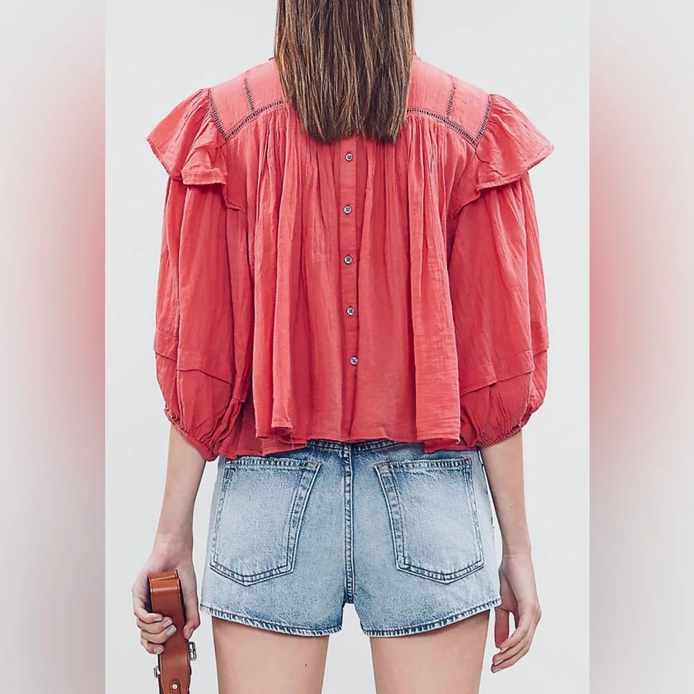 Free People Laura Western Eyelet Lace Flor E Mayo Blouse